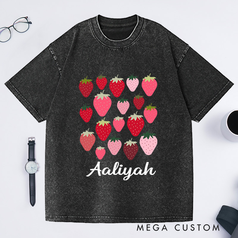 Personalized Strawberries Washed T-Shirts Aesthetic Shirt Strawberry Birthday Shirt Fruit Shirt Strawberry Shirt Plant Shirt Gardening Shirt Plant Lover
