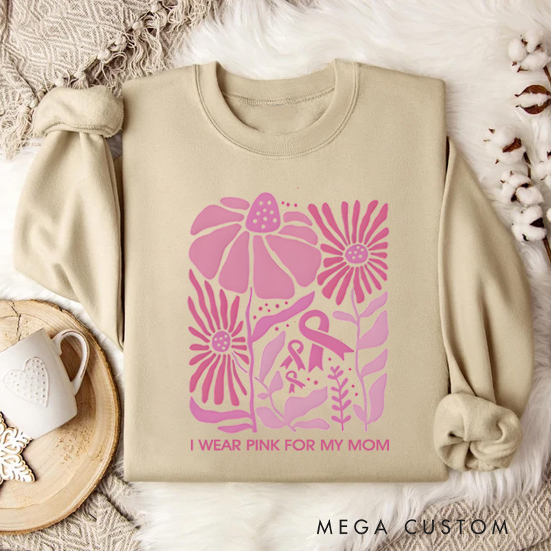 Personalized I Wear Pink for Breast Cancer Sweatshirt Boho Floral Pink Ribbon Sweatshirt