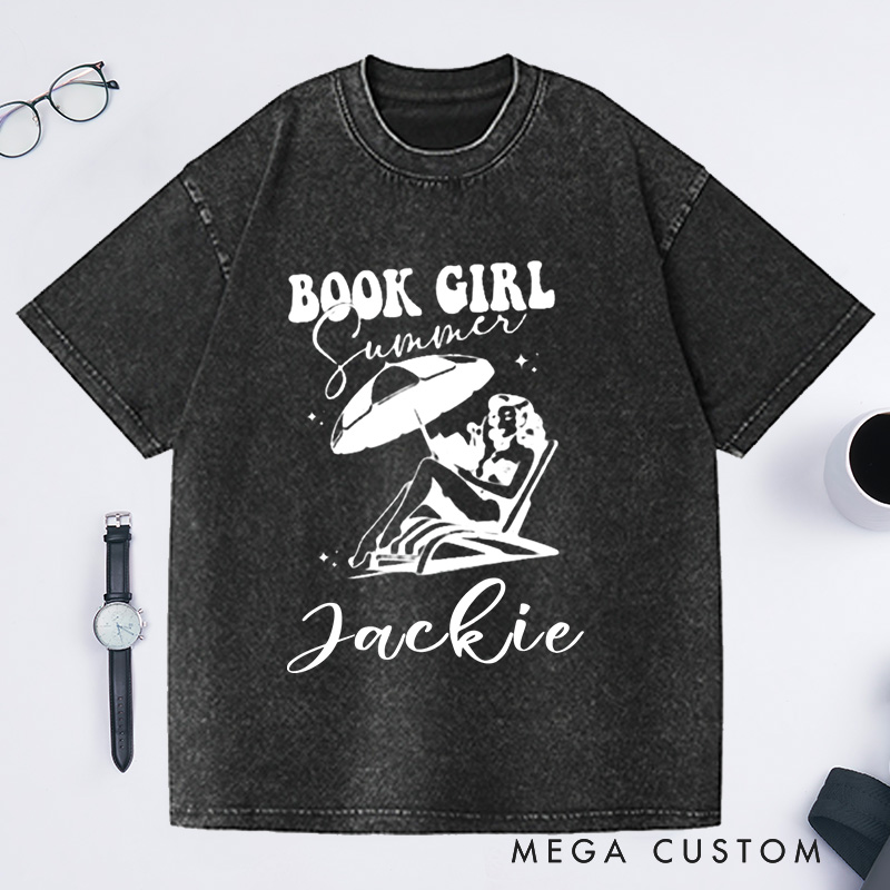 Personalized Book Girl Summer Washed T-Shirts Bookish Summer Shirt Bookish Shirt Book Lover Gift Bookish Girl Shirt Bookish Gift Reading Shirt Bookish Gifts