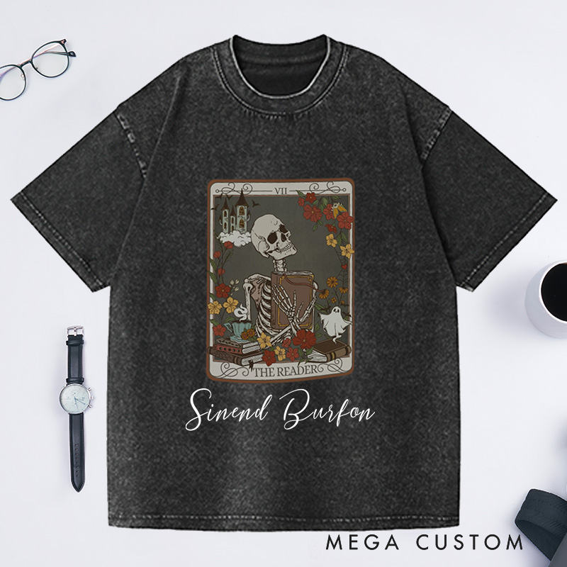 Personalized the Reader Tarot Card Washed T-Shirts Witchy Stuff Book Lover Gifts Reader Shirt Teacher Gift Reading Shirt