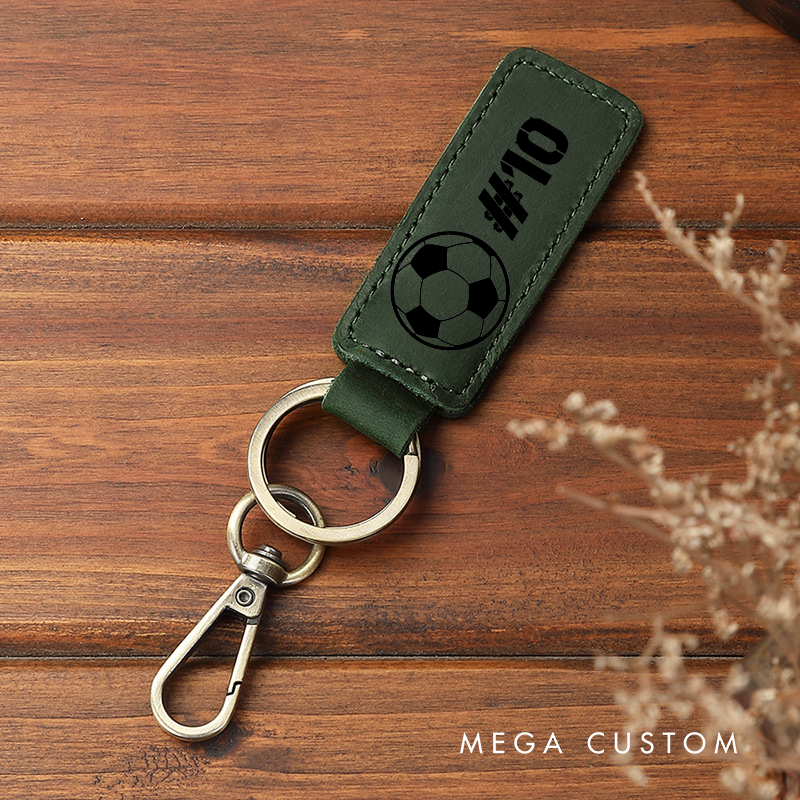 Personalized Leather Sports Keychain with Custom Ball Design and Number
