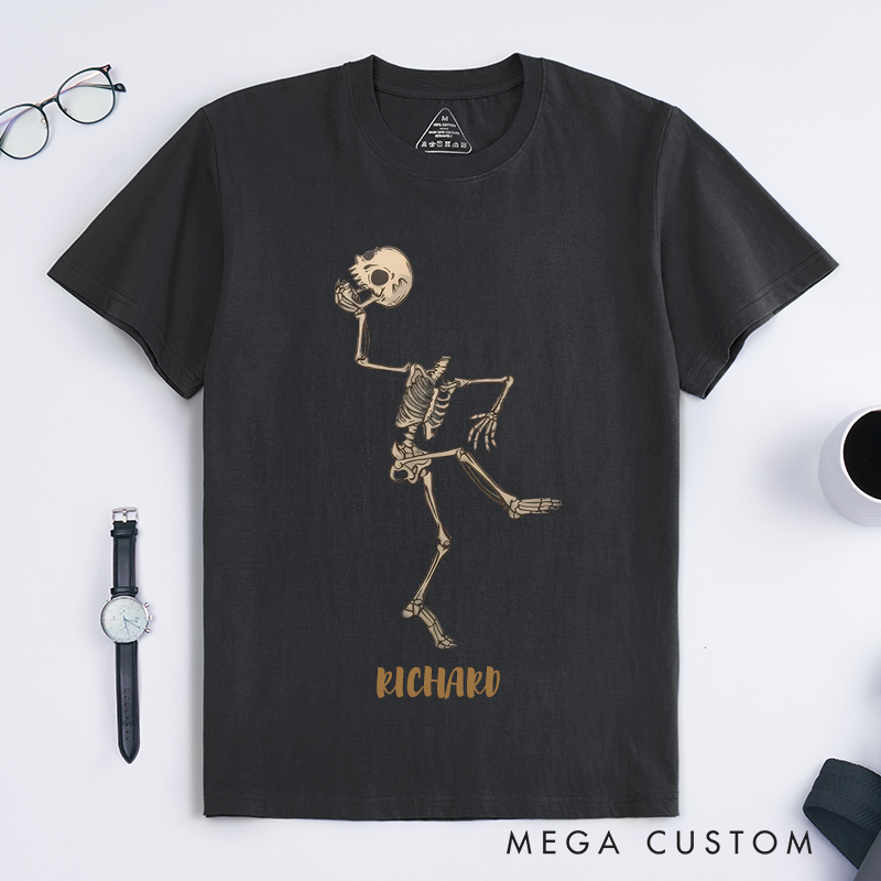 Personalized Dancing Skeleton Lover T Shirts Custom Name Unique Artistic Gift for Men Halloween Enthusiast Present for Dancer Lover