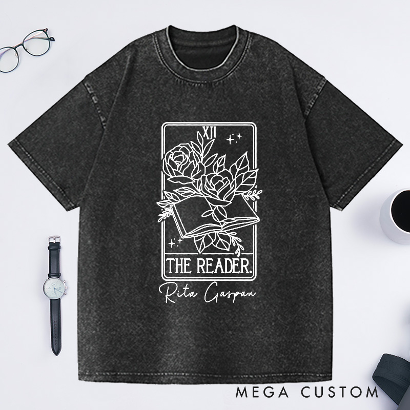 Personalized the Reader Tarot Card Washed T-Shirts Book Tarot Card Bookish Shirt Reading Shirt Author Tarot Card Writer