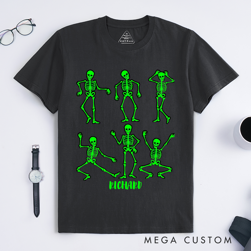 Personalized Skeletons Dancing Skeletons T-Shirts Custom Name Funny Halloween Gift Unique Skeleton Tee for Men Friends Present