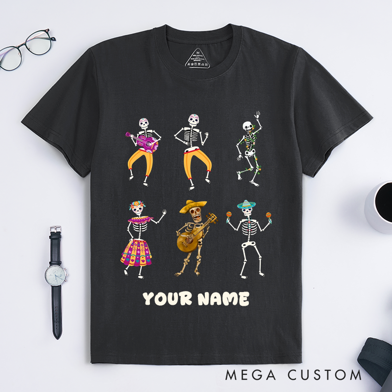 Personalized Day of the Dead Skeleton Dance T-Shirts Custom Name Gift for Dance Lovers Unique Tee for Men Women  