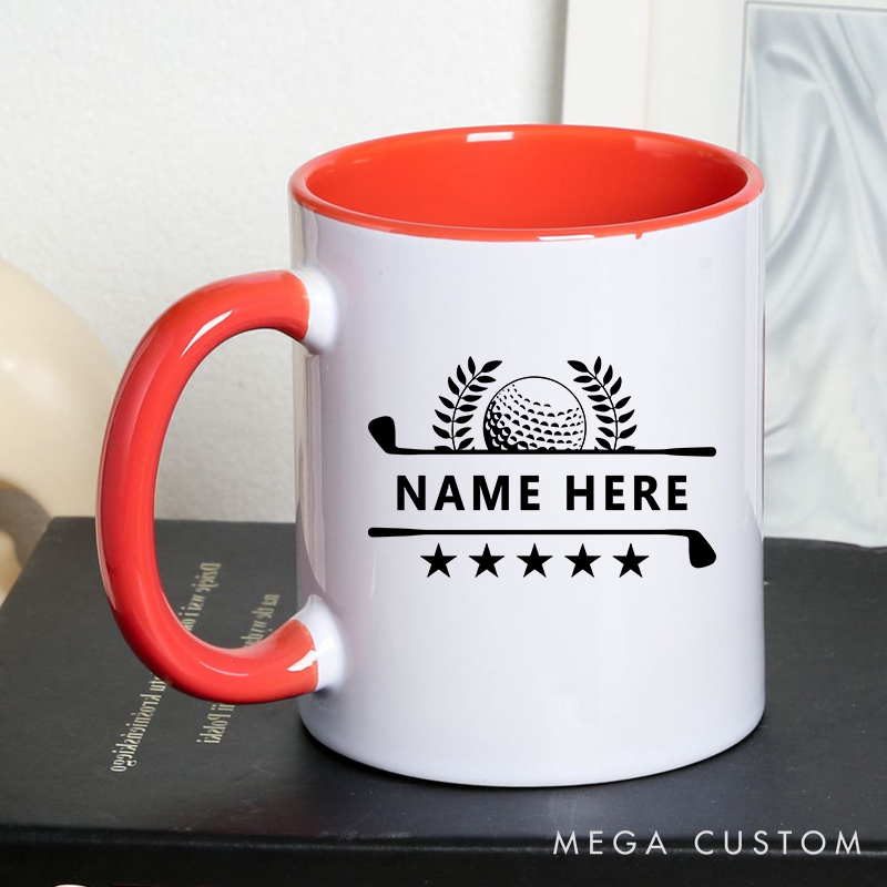 Personalized Golf Mug with Custom Name Golf Ball, Laurel, and Stars Design Perfect Gift for Golf Enthusiasts