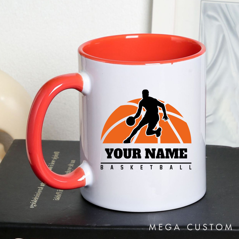 Personalized Basketball Mug with Custom Name and Bold Player Silhouette Design Perfect Gift for Basketball Fans