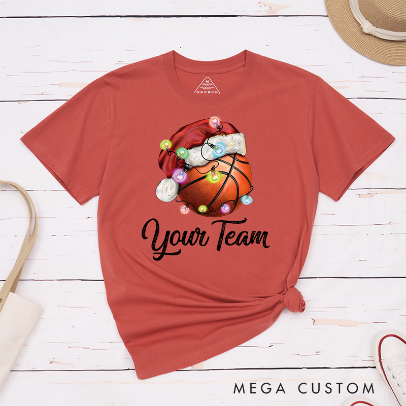 Personalized Christmas Basketball T-Shirt with Custom Team Name and Festive Design