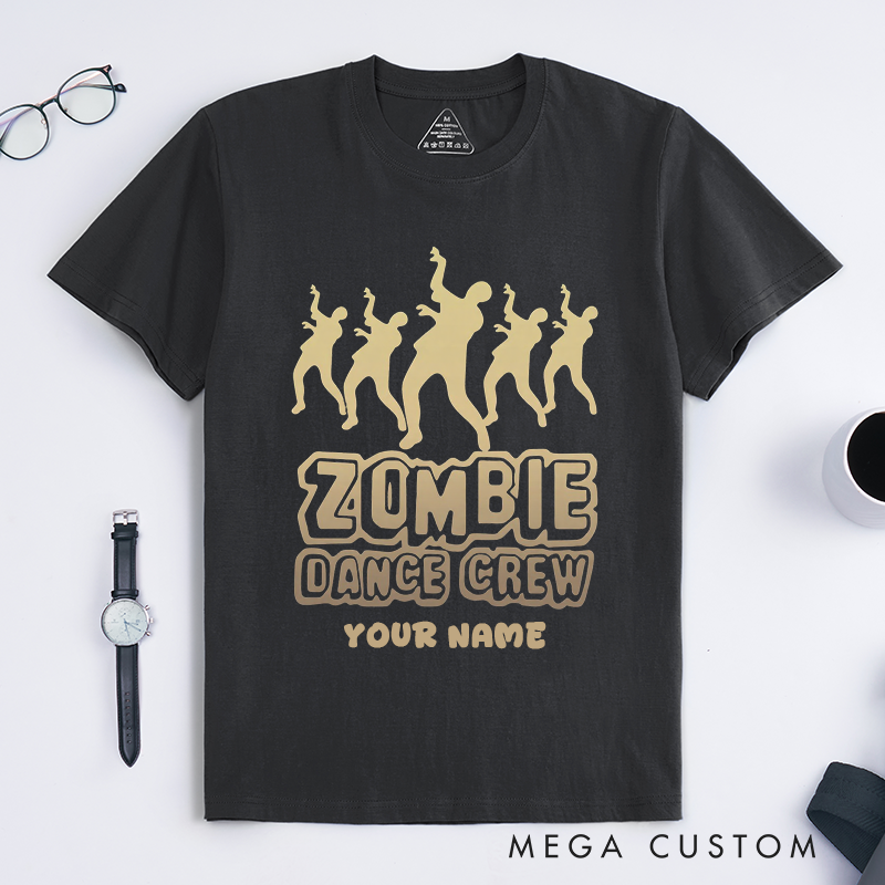 Personalized Zombie Dance Crew T-Shirts Custom Name Funny Halloween Gift for Men Unique Undead Dancer Graphic Tee Present for Dance Lovers