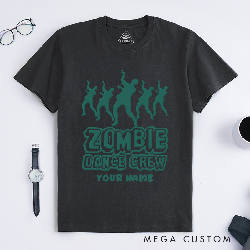 Personalized Zombie Dance Crew T-Shirts Custom Name Funny Halloween Gift for Men Unique Undead Dancer Graphic Tee Present for Dance Lovers