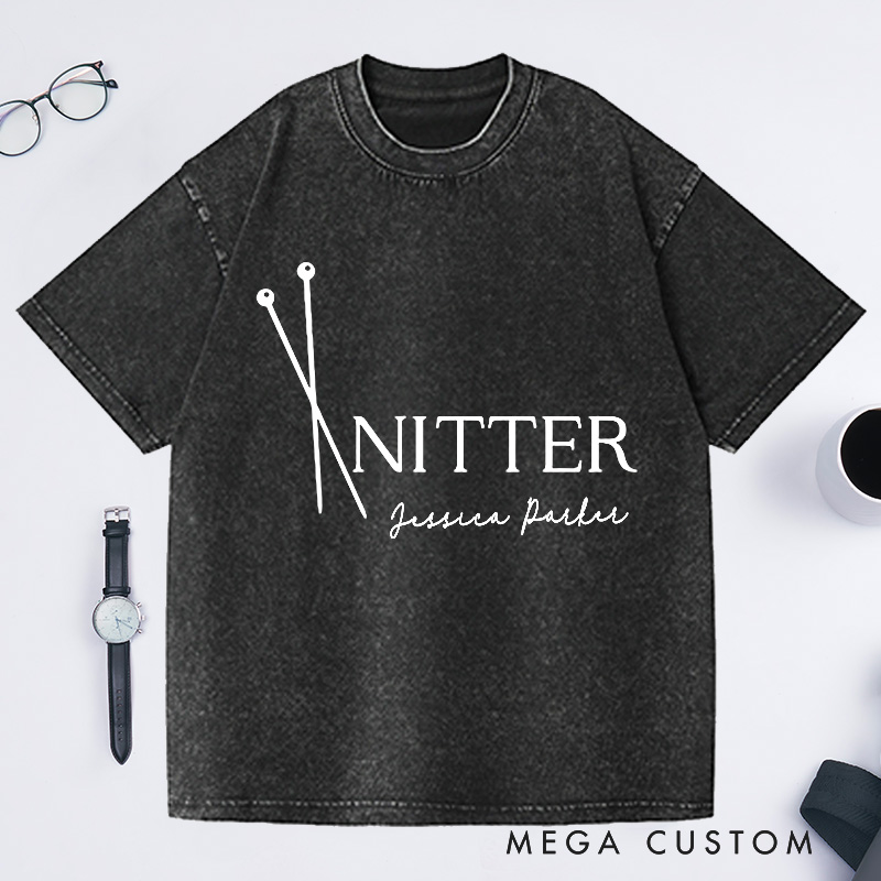 Personalized Knitter Needles Washed T-Shirts Knitting Shirt Knitting T-Shirt Knitting Gift Knitter Gift Knitting Tee Yarn Lover Graphic Tee