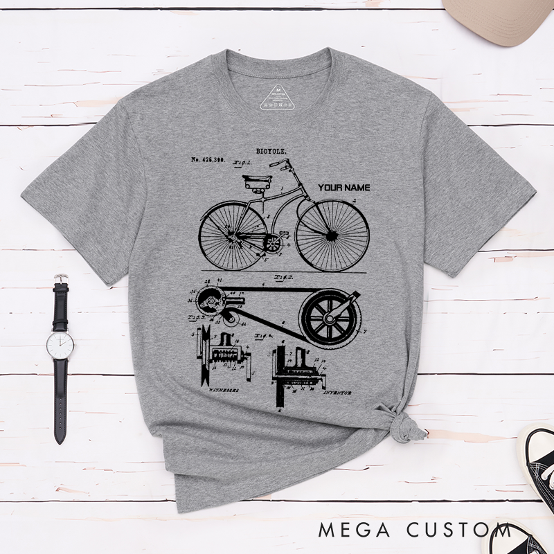 Personalized Bicycle Blueprint T-Shirt with for Mechanical Ingenuity Outdoor Adventures Riding Cycling Biking Enthusiasts