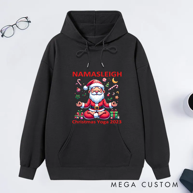 [Copy]Personalized Christmas Classic Hoodie with Cute Meditating Reindeer Design Custom Name Gift Idea for Yoga Lover