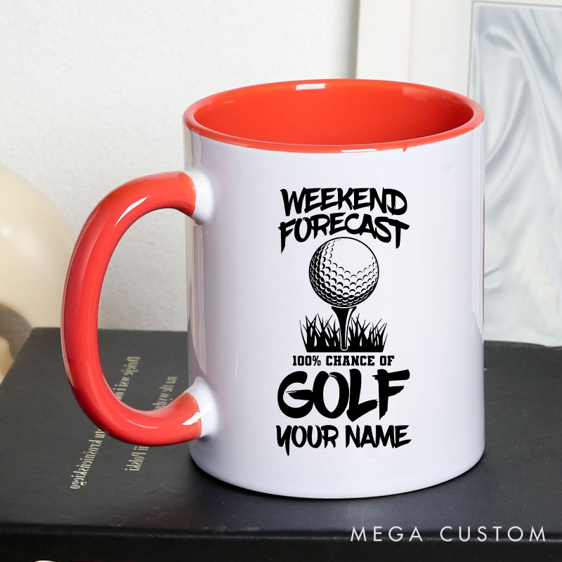 Personalized Golf Mug with Custom Name Weekend Forecast 100% Chance of Golf Design Perfect Gift for Golf Lovers