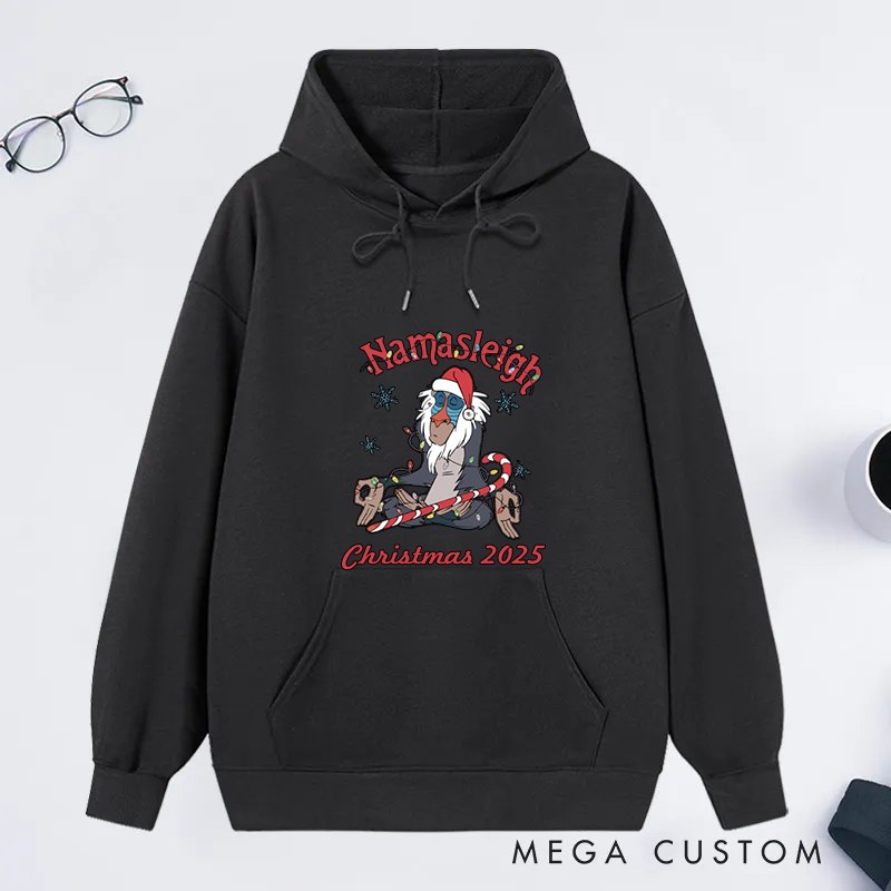 Personalized Christmas Classic Hoodie with Namasleigh Yoga Design Custom Time Gift Idea for Yoga Lover