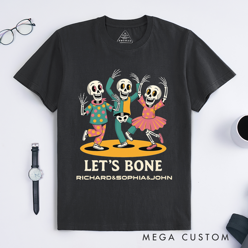 Personalized Dancing Skeletons T-Shirts Custom Name Funny Retro Halloween Gift for Men Women Unisex Spooky Skeleton Tee