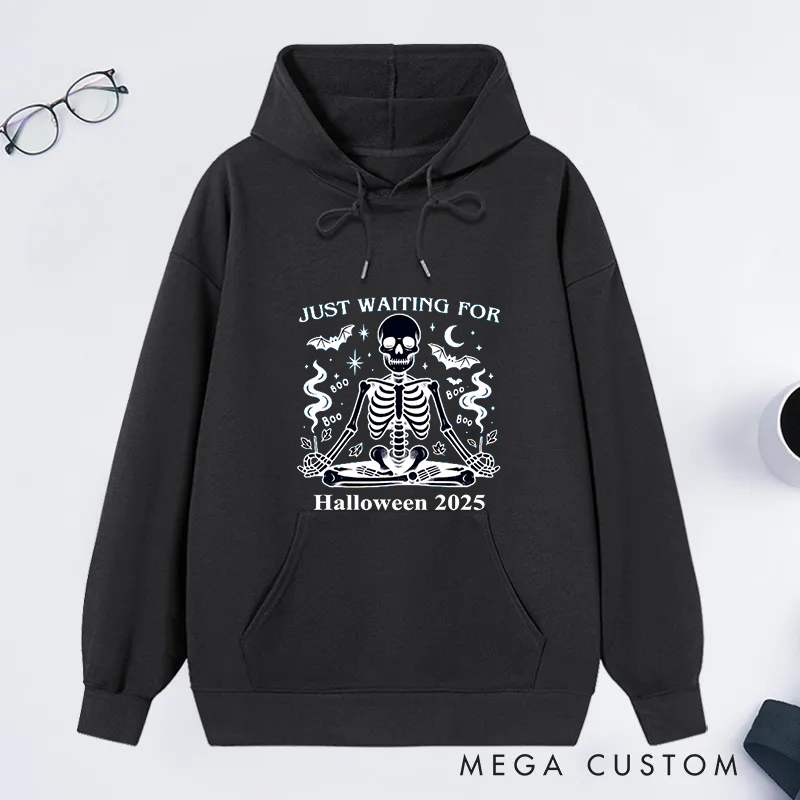 Personalized Halloween Classic Hoodie with Just Waiting for Halloween Design Custom Time Gift Idea for Yoga Lover