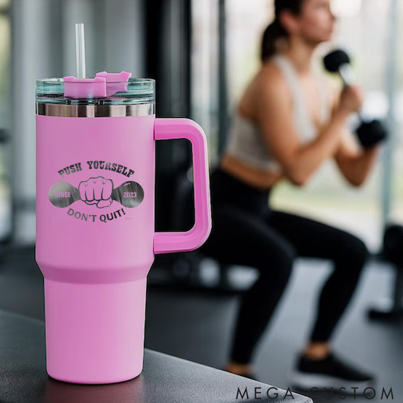 Personalized Handle Tumbler with Fist and Dumbbell Graphic for Gym Lover Fitness Durable Hot or Cold Drinks