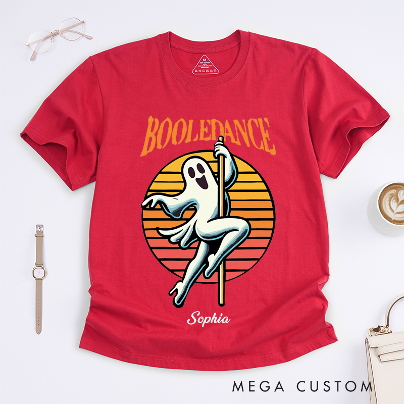 Personalized Boole Dance Ghost Pole Dancing T-Shirt Funny Retro Halloween Gift Idea for Women Custom Name Tee for Dancer Friends