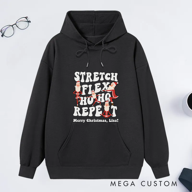 Personalized Christmas Classic Hoodie with Stretch, Flex, Ho Ho Ho Design Custom Name Gift Idea for Yoga Lover