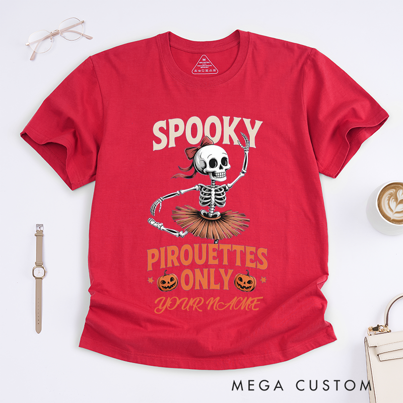 Personalized Spooky Ballet Skeleton T-Shirts Halloween Dance Costume Gift for Ballet Lovers Women Girls Custom Name Ballet Dancer Halloween Shirt