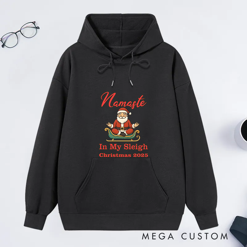 Personalized Christmas Classic Hoodie with Namaste in My Sleigh Design Custom Name Gift Idea for Yoga Lover