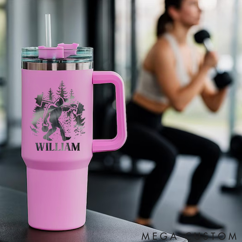 Personalized Handle Tumbler with Forest Chimpanzees Design for Gym Lover Fitness Durable Hot or Cold Drinks