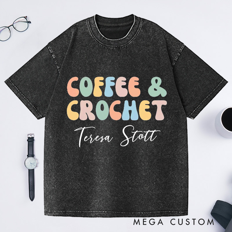 Personalized Crochet Comfort Colors Washed T-Shirts Crocheting Apparel Shirt Custom Tee