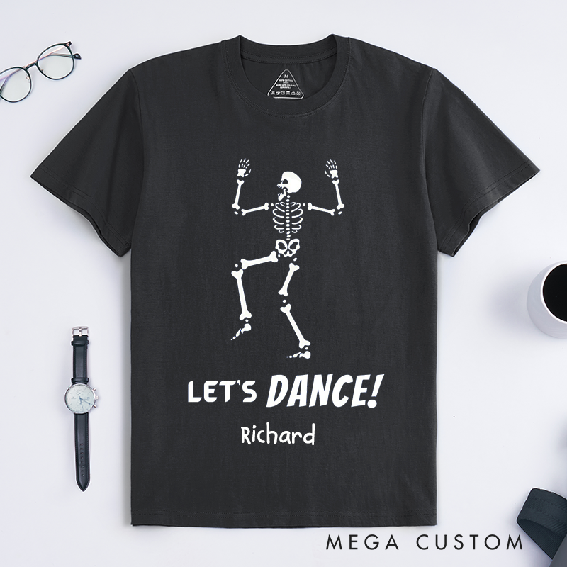 Personalized Dancing Skeleton T-Shirts Funny Halloween Dance Gift for Men Custom Name Skeleton Design for Him