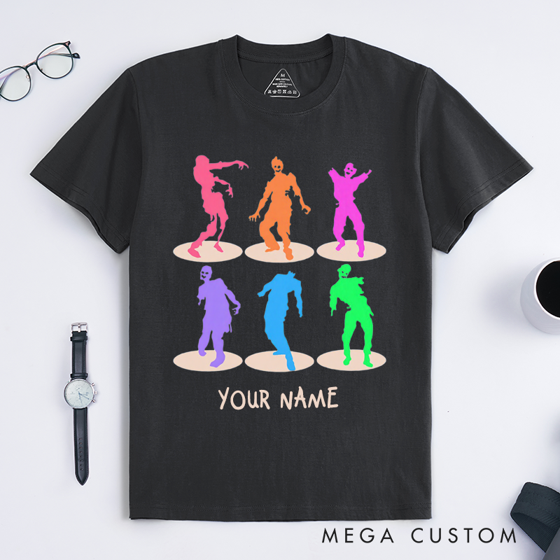 Personalized Zombie Silhouette Dance T-Shirts Gift for Halloween Lover Men Unique Creepy Tee Customizable Present Cool Casual Top 