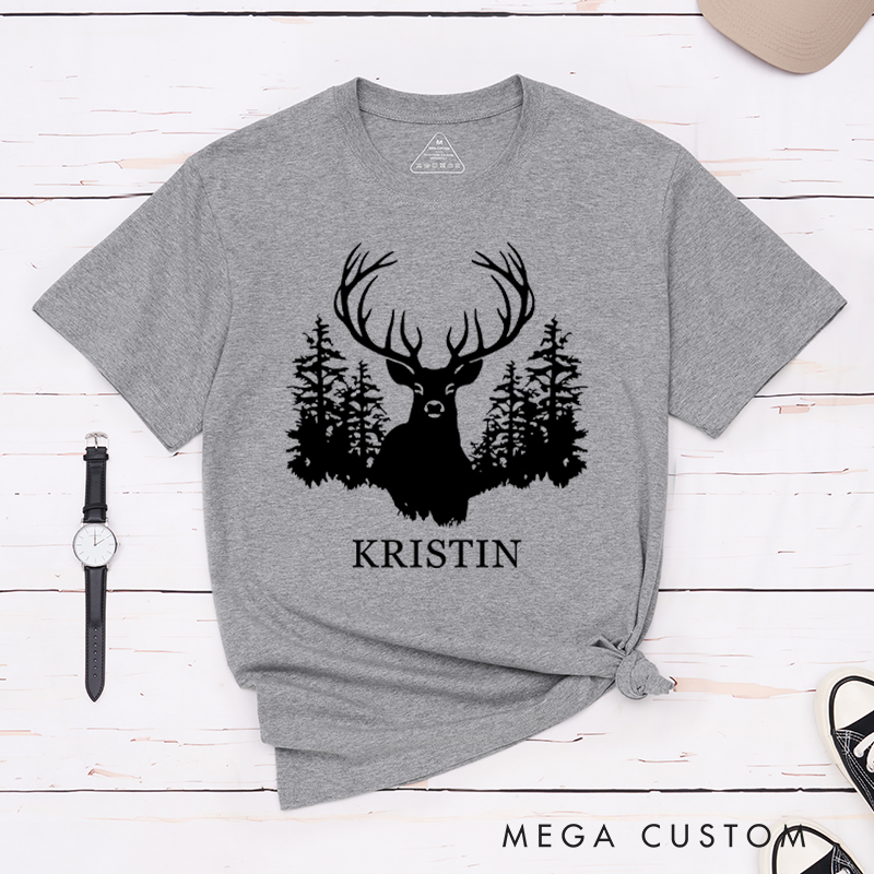 Personalized Deer and Forest T-Shirt Gift for Hiking Outdoors Nature Lover