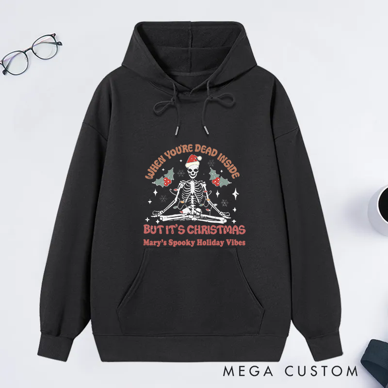 Personalized Christmas Classic Hoodie with Funny Dead Inside But It's Christmas Design Custom Name Gift Idea for Yoga Lover