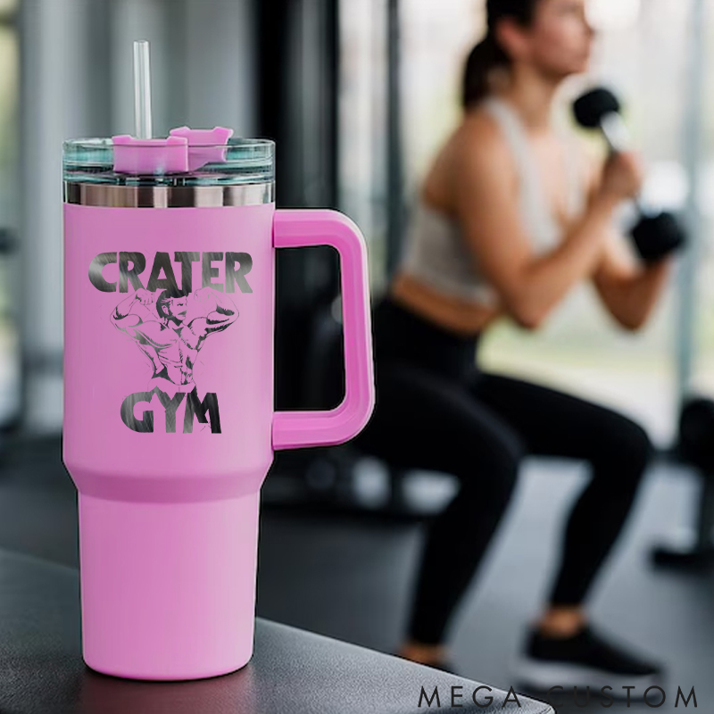 Personalized Handle Tumbler with Flexing Bodybuilder Graphic for Gym Lover Fitness Durable Hot or Cold Drinks