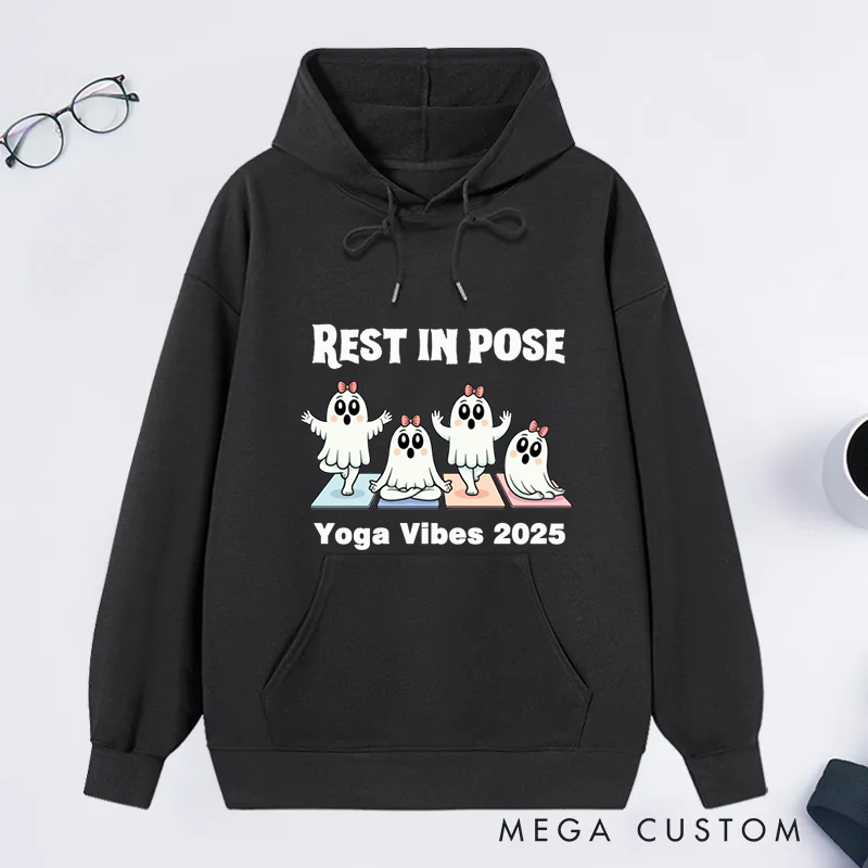 Personalized Rest in Pose Classic Hoodie with Cute Ghost Yoga Design Custom Time Gift Idea for Yoga Lover