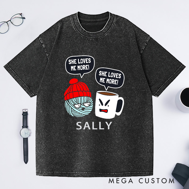 Personalized Crochet and Coffee Funny Washed T-Shirts  Crocheter T-Shirt Crocheting Lovers Custom Tee