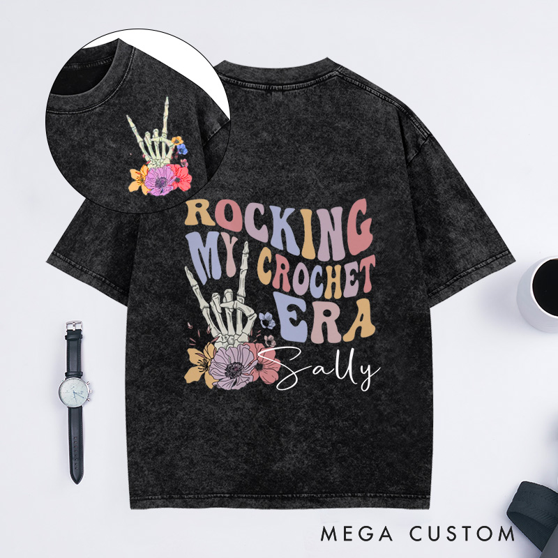 Personalized Rocking My Crochet Era Washed T-Shirts in My Crocheting Era Comfort Colors Retro Trendy Shirt