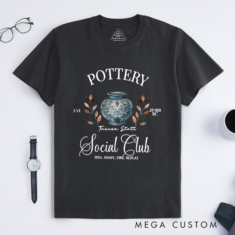 Personalized Pottery Social Club Classic T-Shirts Funny Pottery Lover Gift Ceramic Artist Shirt Clay Pottery Maker Tee Vintage Ceramics Kiln Shirt