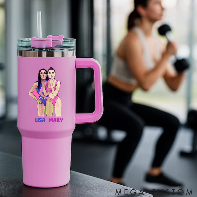 Personalized Handle Tumbler with Girls Dynamic Bikini Fitness Theme for Gym Lover Fitness Durable Hot or Cold Drinks