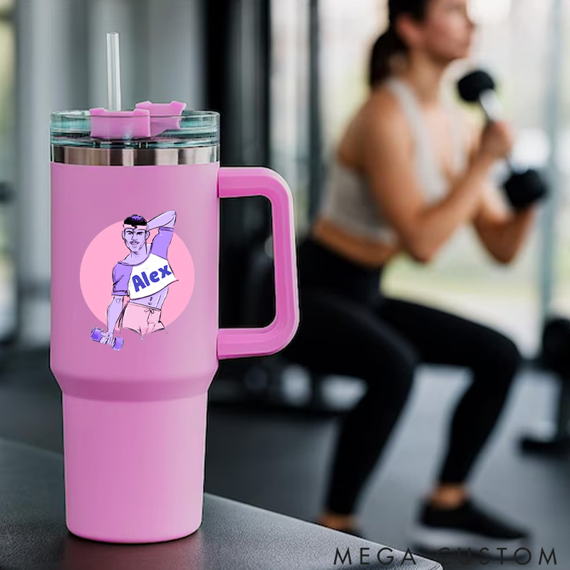Personalized Handle Tumbler with Stylish Fitness Illustration Featuring Athletic Male for Gym Lover Fitness Durable Hot or Cold Drinks