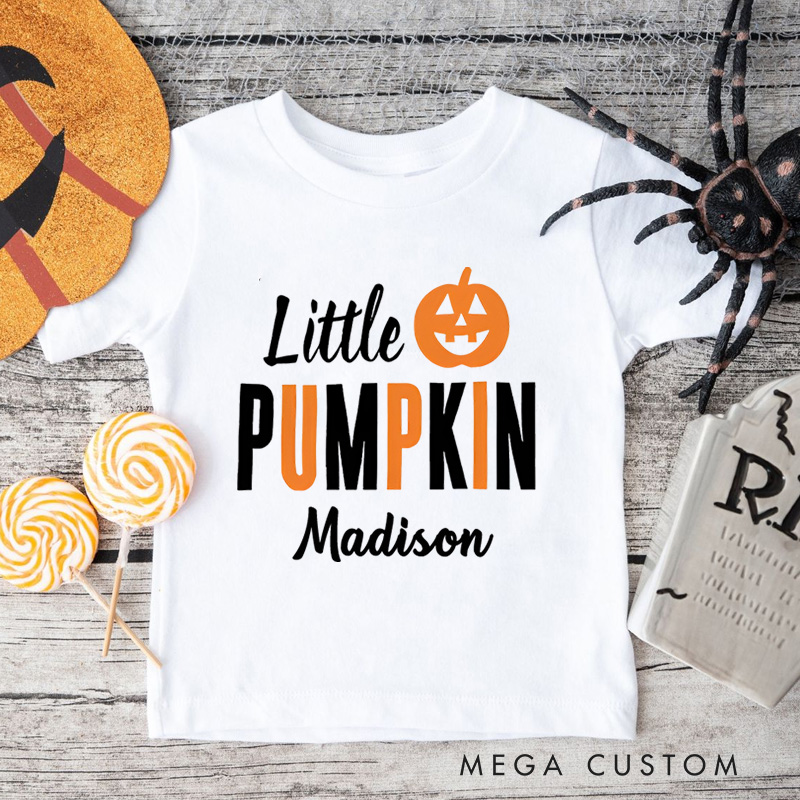 Personalized Little Pumpkin Halloween Shirt for Kids Perfect for Fun Festive Celebrations and Trick or Treating Kids T-Shirt