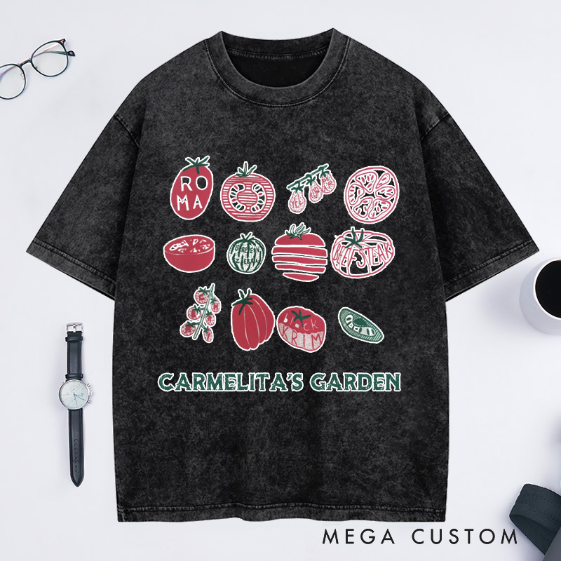 Personalized Vegetable Washed T-Shirts Custom Garden Shirt Screen Print Shirt Foodie Gift for Grandkids