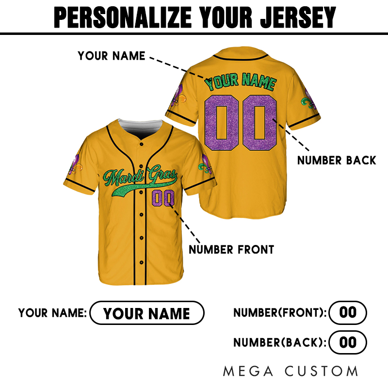 Personalized Mardi Gras Baseball Jersey with Custom Name and Number 