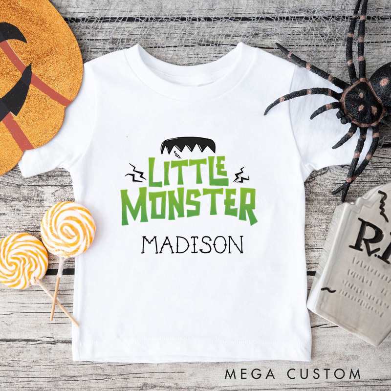 Personalized Little Monster Halloween Shirt for Kids Perfect for Fun and Playful Outfits During Spooky Season Kids T-Shirt
