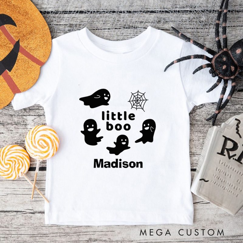 Personalized Little Boo Ghost Halloween Shirt for Kids Ideal for Playful and Festive Outfits During Halloween Celebrations Kids T-Shirt
