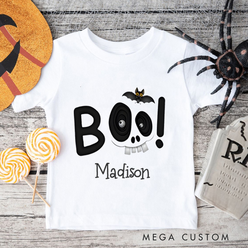 Personalized Boo Halloween Shirt for Kids Great for Adding a Unique and Festive Touch to Outfits During Halloween Kids T-Shirt
