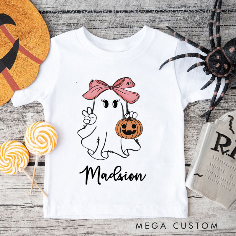 Personalized Girls Halloween T-Shirt Girls Ghost Name Toddler T-Shirt