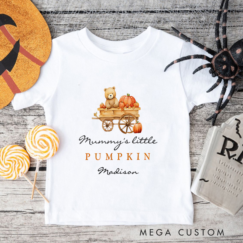 Personalized Mommy’s Little Pumpkin Halloween Shirt for Kids Perfect for Celebrating Festive Family Moments and Fun Kids T-Shirt
