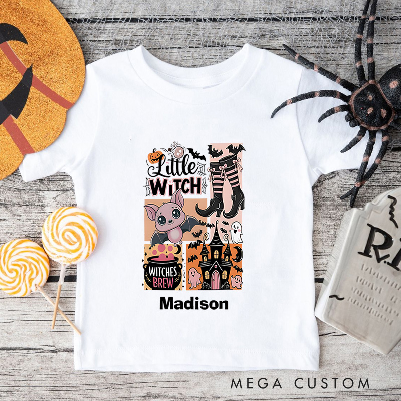 Personalized Little Witch Halloween Shirt for Kids Perfect for Embracing the Spooky Spirit and Halloween Fun Kids T-Shirt