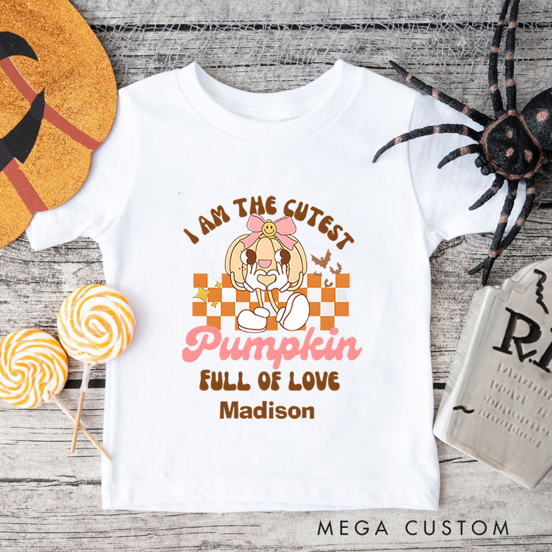 Personalized Cutest Pumpkin Full of Love Halloween Shirt for Kids Perfect for Fun and Festive Celebrations During Fall Kids T-Shirt