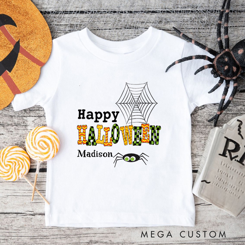 Personalized Happy Halloween Shirt for Kids Perfect for Celebrating Festive Moments and Trick or Treating Fun Kids T-Shirt